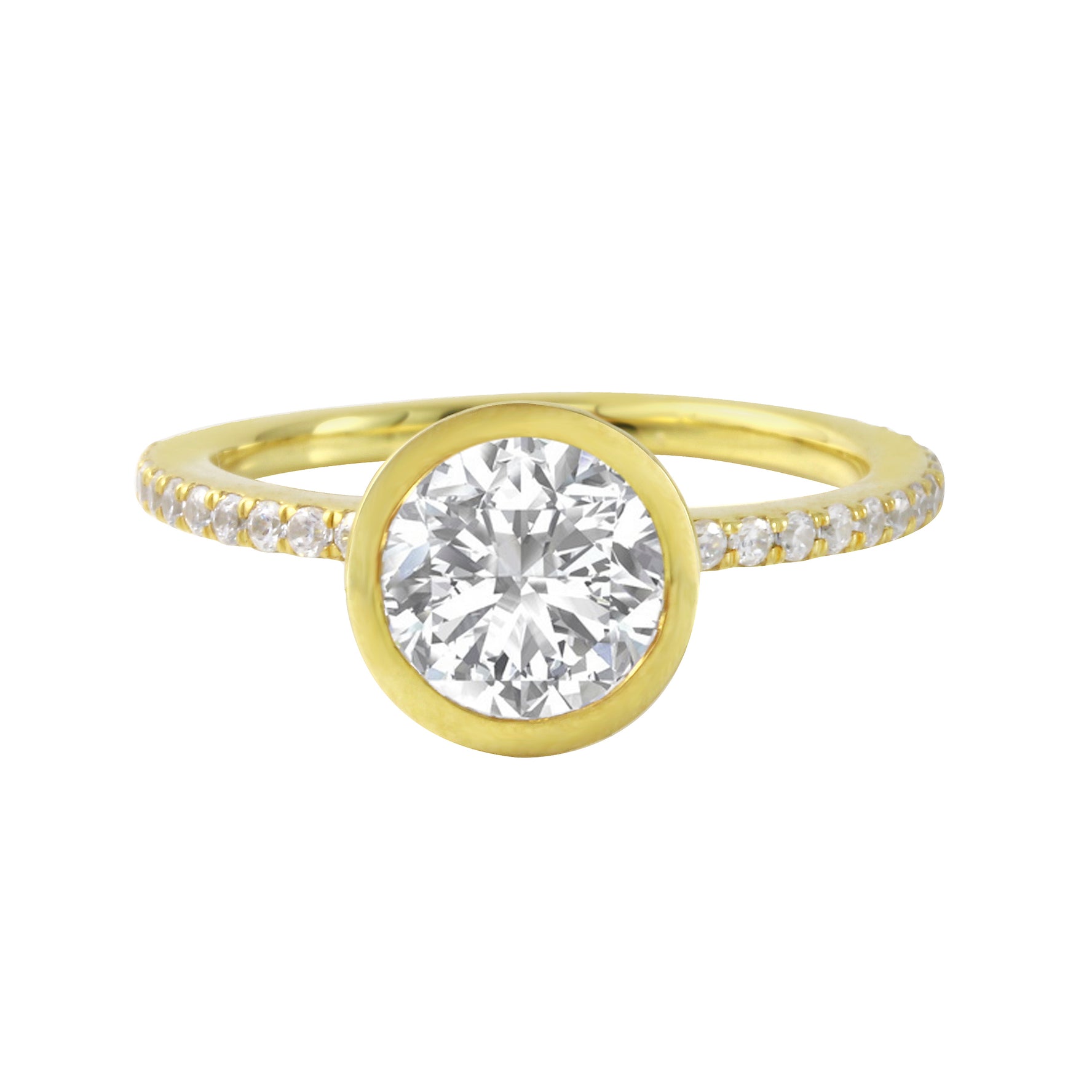 Round Diamond Bezel Pavé Band Engagement Ring Setting-Engagement Ring-Ashley Schenkein Jewelry Design