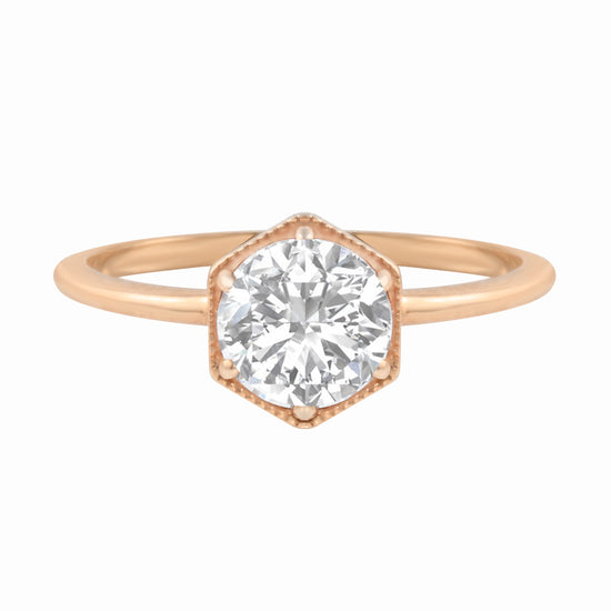 Round Brilliant Diamond Hexagon Engagement Ring Setting-Engagement Ring-Ashley Schenkein Jewelry Design