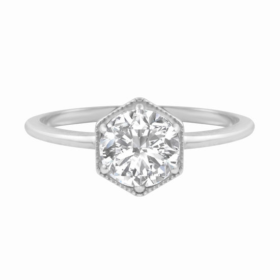 Round Brilliant Diamond Hexagon Engagement Ring Setting-Engagement Ring-Ashley Schenkein Jewelry Design