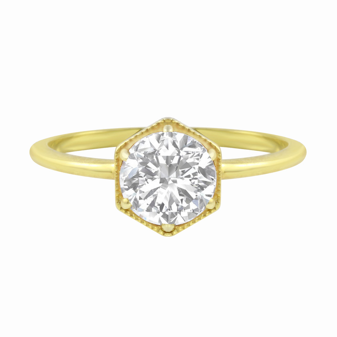 Round Brilliant Diamond Hexagon Engagement Ring Setting-Engagement Ring-Ashley Schenkein Jewelry Design
