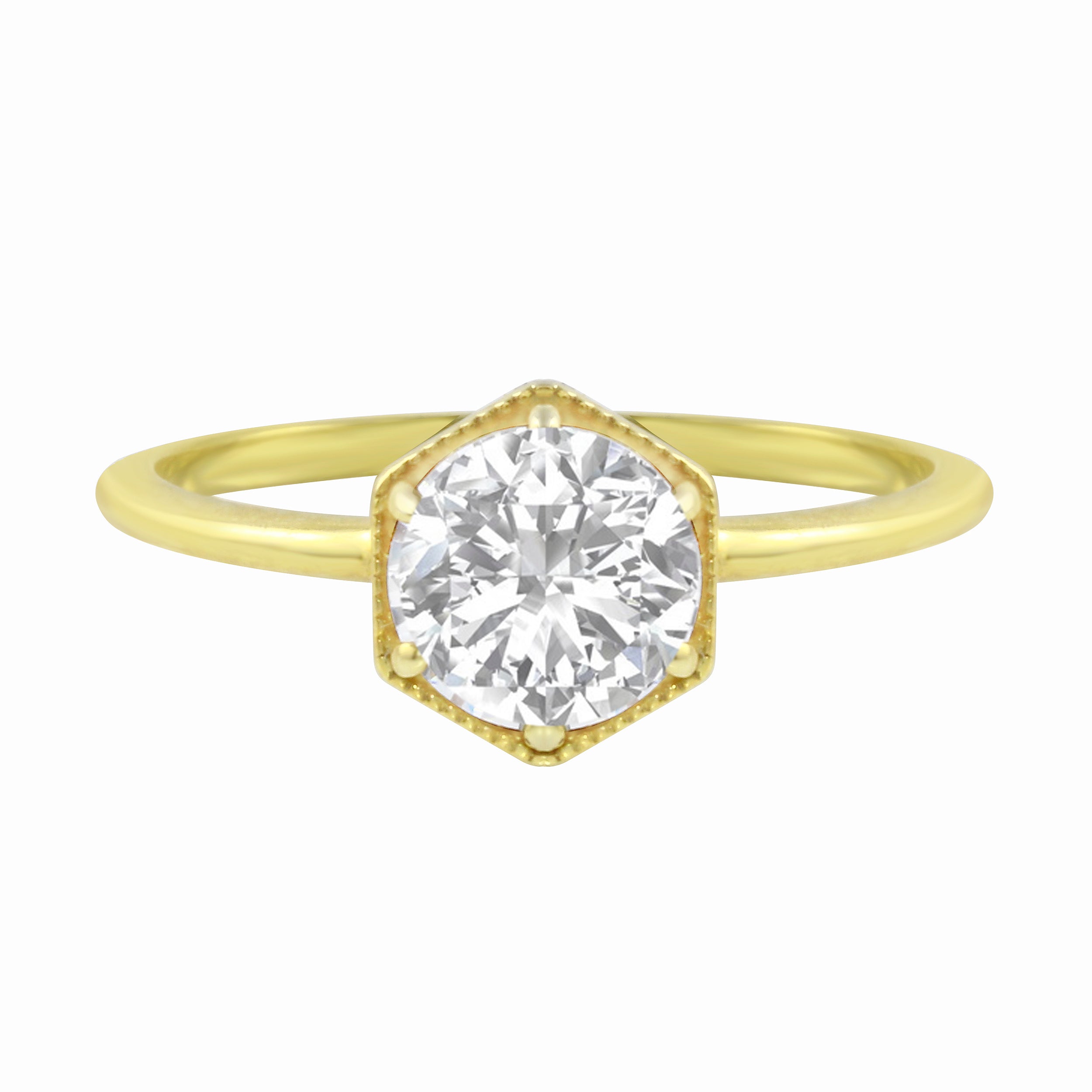 Round Brilliant Diamond Hexagon Engagement Ring Setting-Engagement Ring-Ashley Schenkein Jewelry Design
