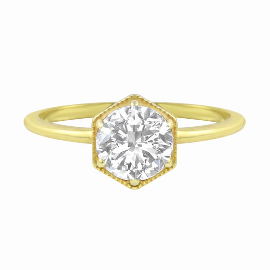 Round Brilliant Diamond Hexagon Engagement Ring Setting-Engagement Ring-Ashley Schenkein Jewelry Design