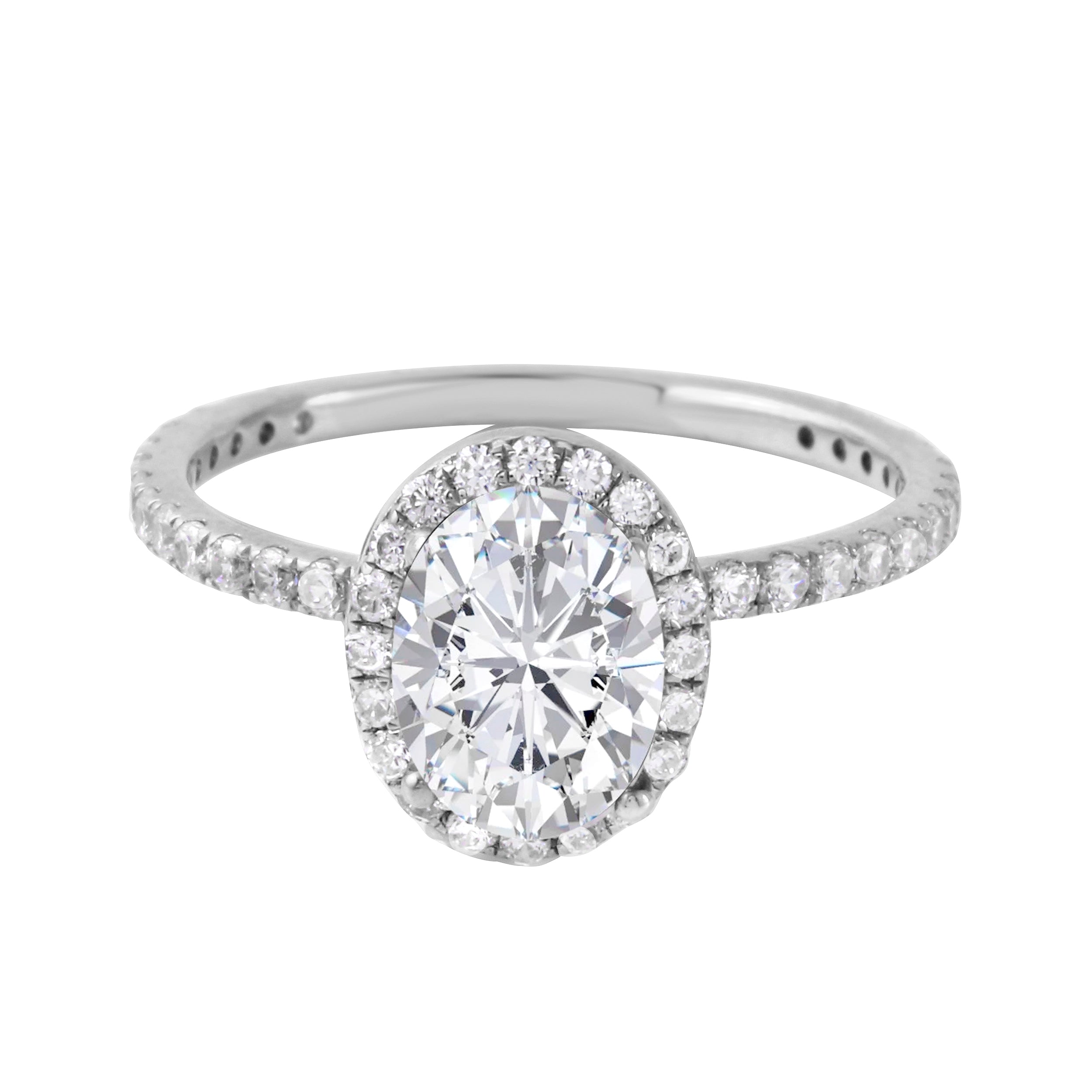 Oval-Cut Diamond Halo Pavé Band Engagement Ring Setting-Engagement Ring-Ashley Schenkein Jewelry Design
