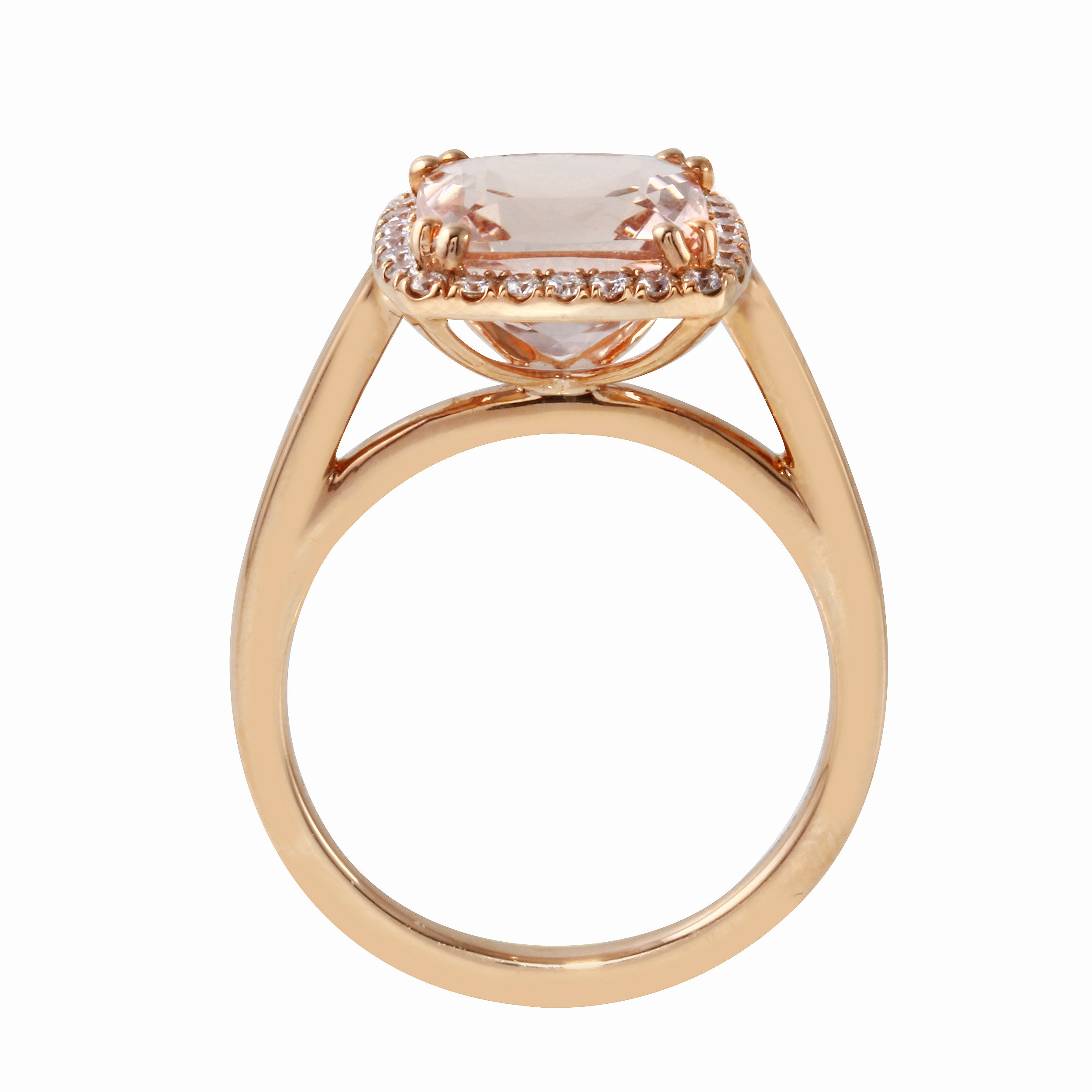 Morganite Cushion-Cut Diamond Pavé Halo and Band Engagement Ring Setting-Engagement Ring-Ashley Schenkein Jewelry Design