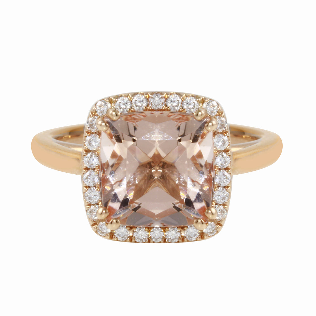 Morganite Cushion-Cut Diamond Pavé Halo and Band Engagement Ring Setting-Engagement Ring-Ashley Schenkein Jewelry Design