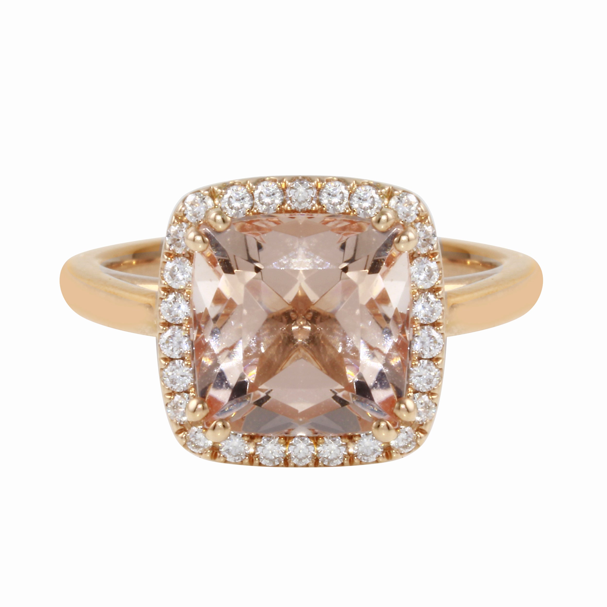 Morganite Cushion-Cut Diamond Pavé Halo and Band Engagement Ring Setting-Engagement Ring-Ashley Schenkein Jewelry Design