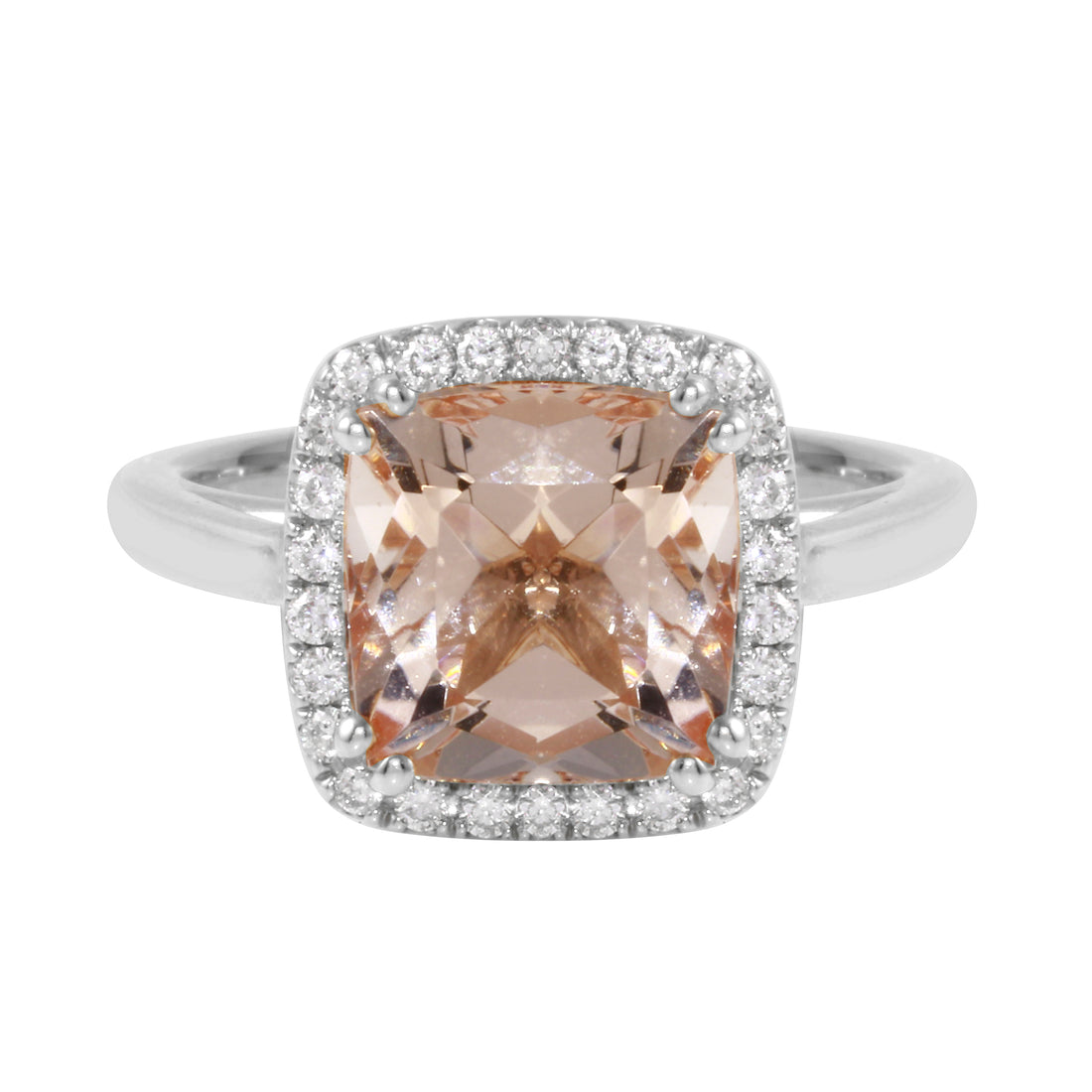 Morganite Cushion-Cut Diamond Pavé Halo and Band Engagement Ring Setting-Engagement Ring-Ashley Schenkein Jewelry Design