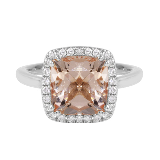 Morganite Cushion-Cut Diamond Pavé Halo and Band Engagement Ring Setting-Engagement Ring-Ashley Schenkein Jewelry Design