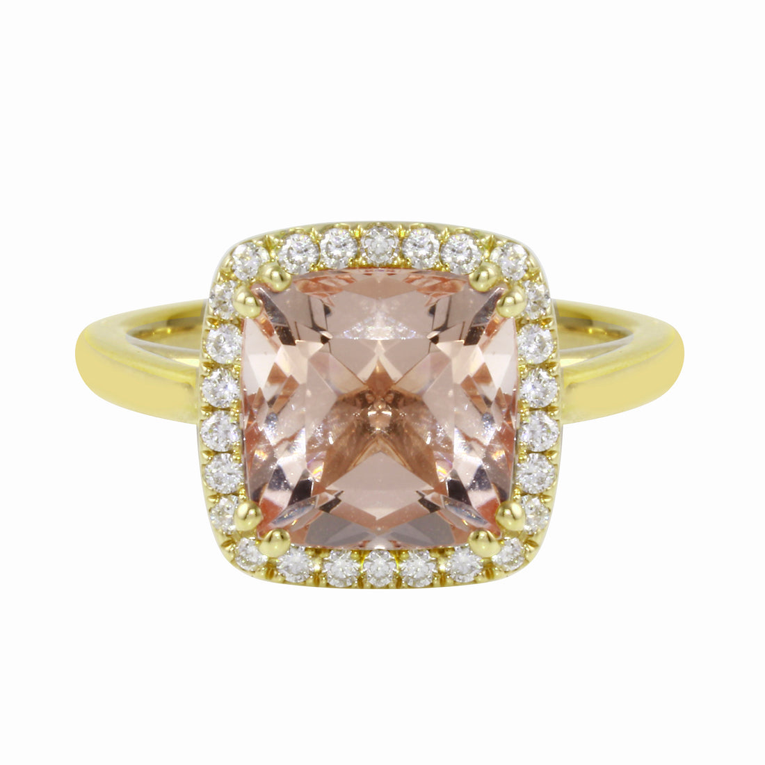 Morganite Cushion-Cut Diamond Pavé Halo and Band Engagement Ring Setting-Engagement Ring-Ashley Schenkein Jewelry Design