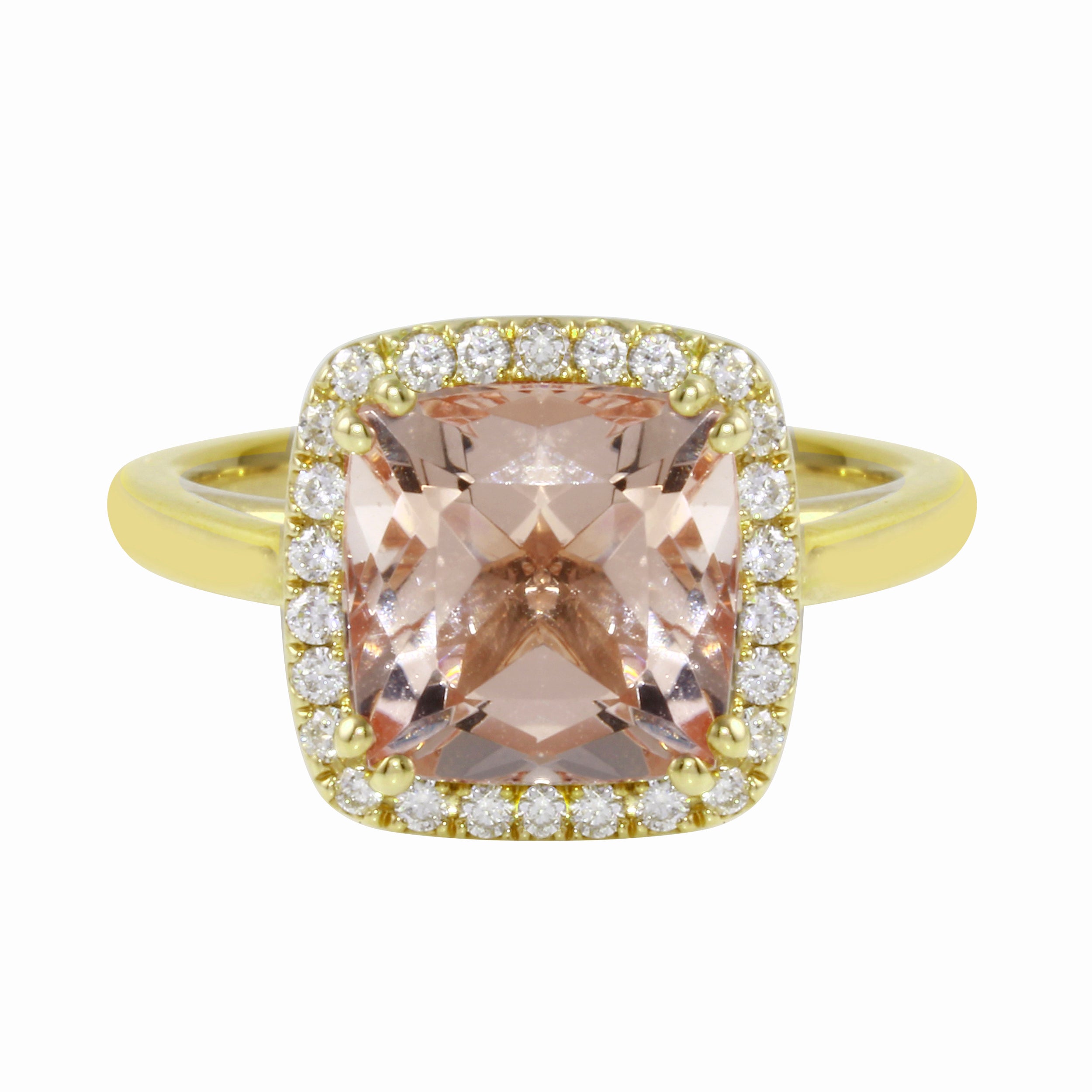 Morganite Cushion-Cut Diamond Pavé Halo and Band Engagement Ring Setting-Engagement Ring-Ashley Schenkein Jewelry Design