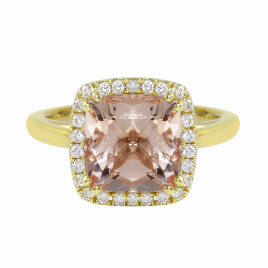 Morganite Cushion-Cut Diamond Pavé Halo and Band Engagement Ring Setting-Engagement Ring-Ashley Schenkein Jewelry Design
