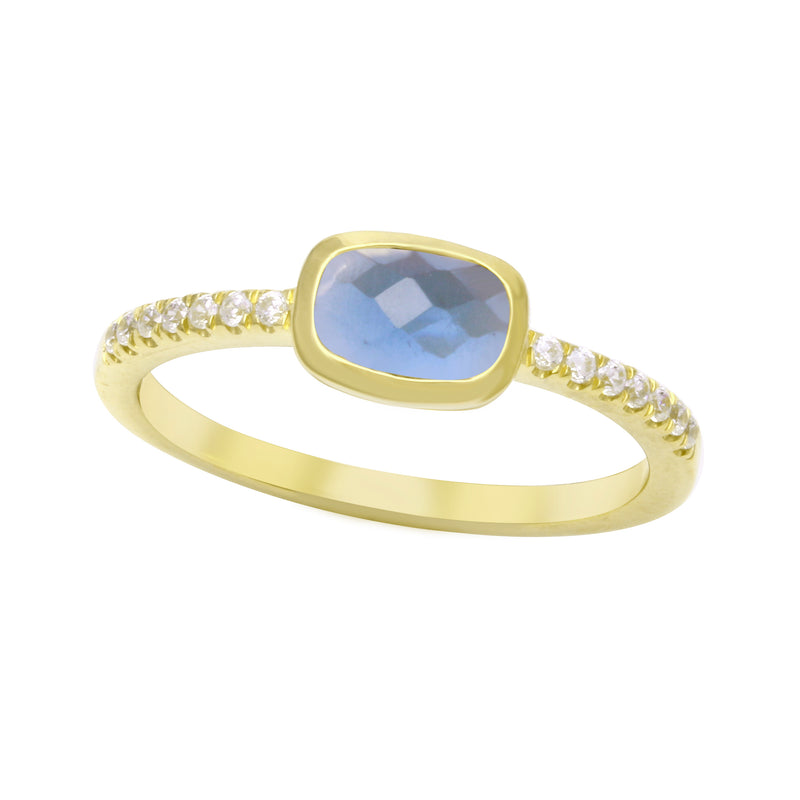 Elongated Cushion Gemstone Ring with CZ Pavé Band-Rings-Ashley Schenkein Jewelry Design