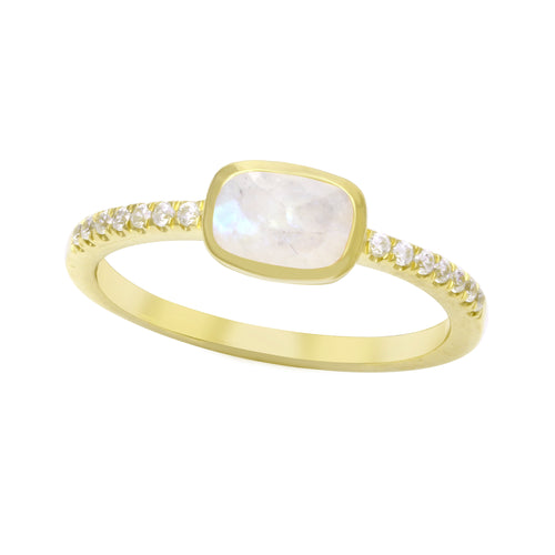 Elongated Cushion Gemstone Ring with CZ Pavé Band-Rings-Ashley Schenkein Jewelry Design
