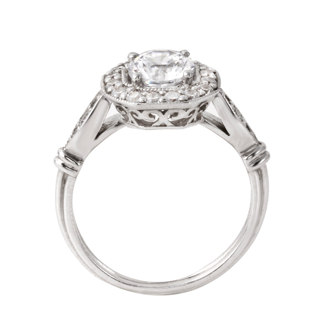 Round Diamond Squared Halo Vintage Inspired Engagement Ring-Engagement Ring-Ashley Schenkein Jewelry Design