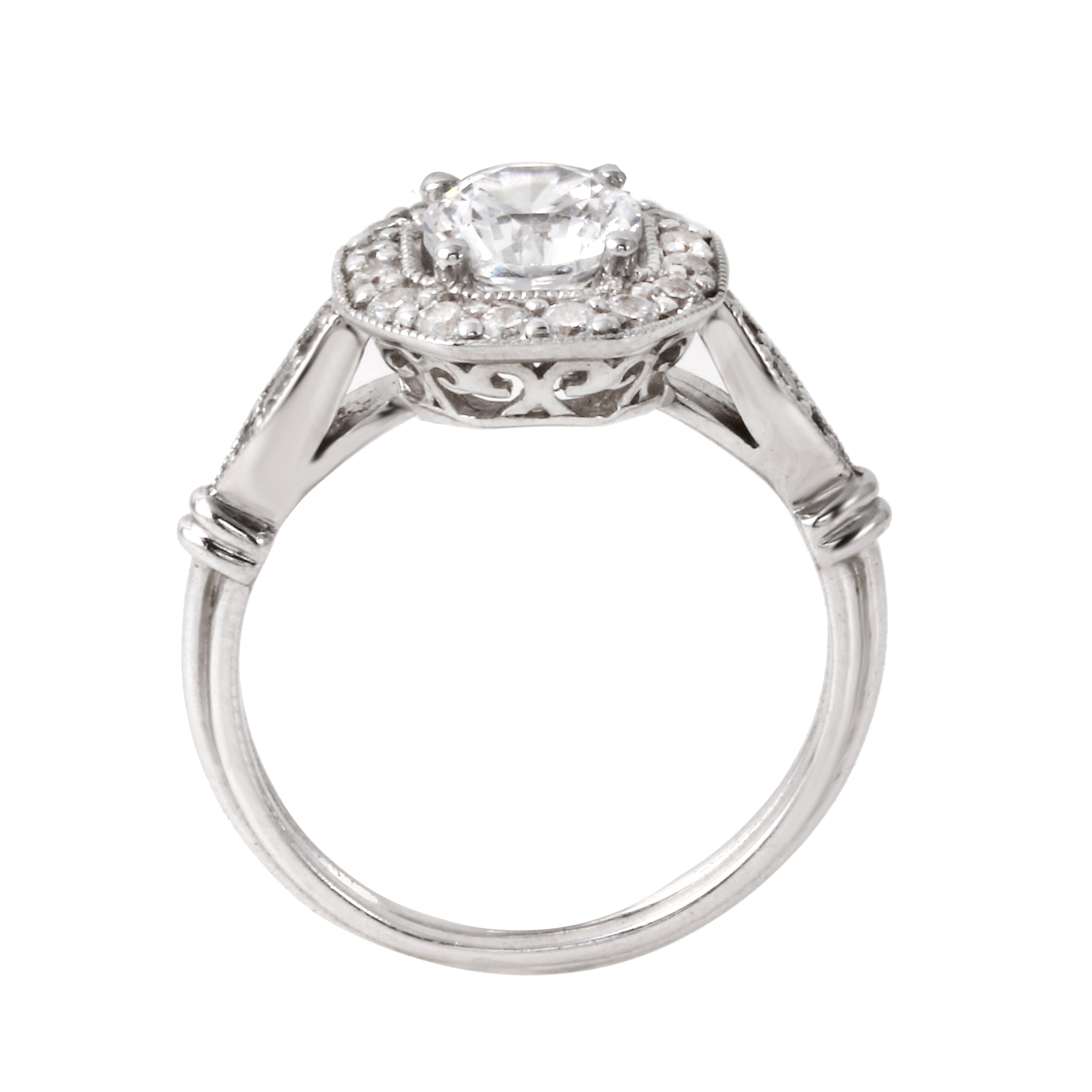 Round Diamond Squared Halo Vintage Inspired Engagement Ring-Engagement Ring-Ashley Schenkein Jewelry Design