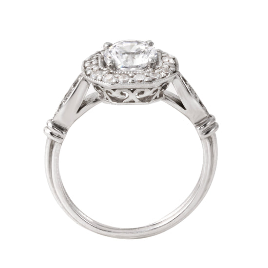 Round Diamond Squared Halo Vintage Inspired Engagement Ring-Engagement Ring-Ashley Schenkein Jewelry Design