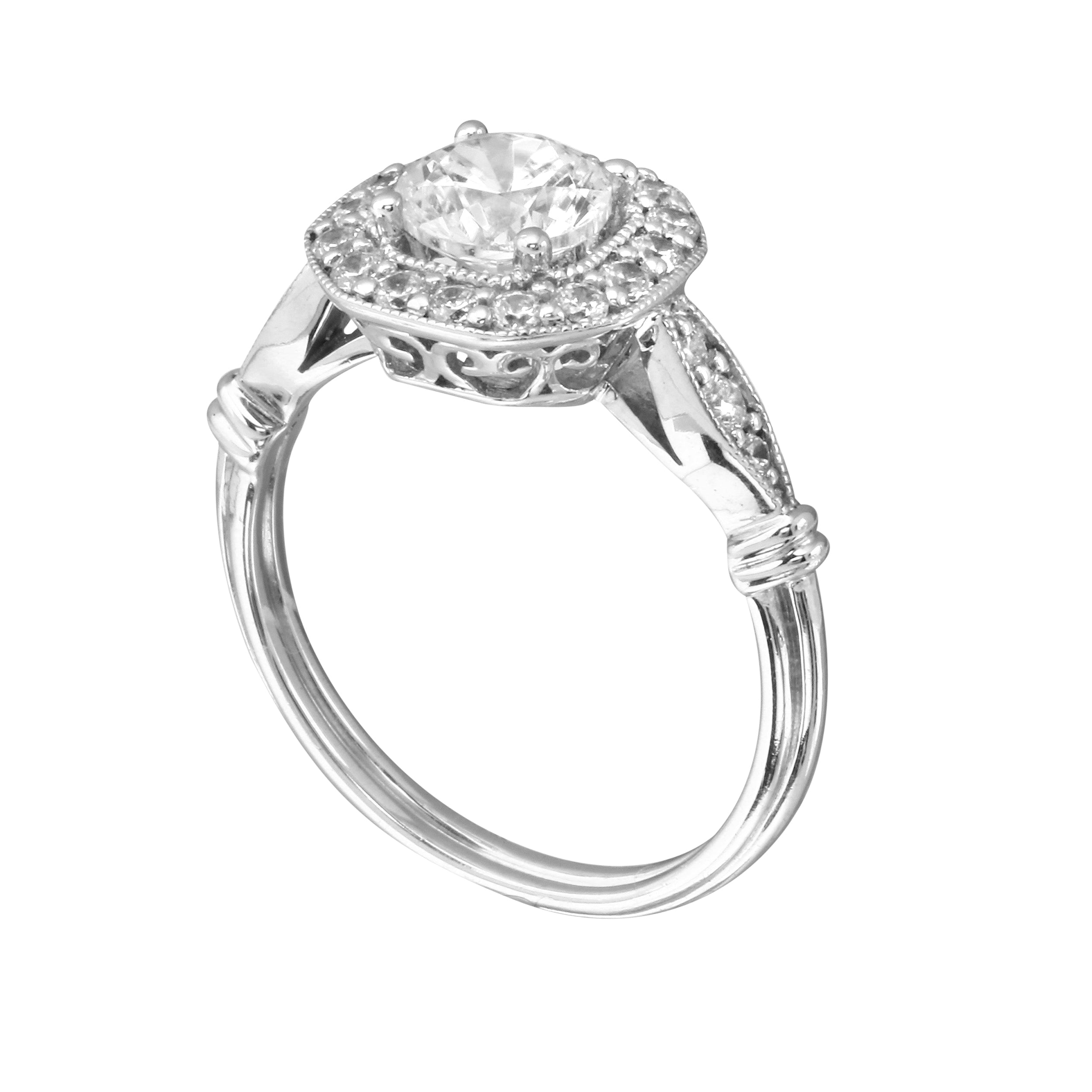 Round Diamond Squared Halo Vintage Inspired Engagement Ring-Engagement Ring-Ashley Schenkein Jewelry Design