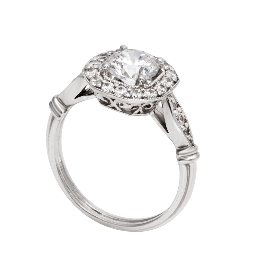 Round Diamond Squared Halo Vintage Inspired Engagement Ring-Engagement Ring-Ashley Schenkein Jewelry Design