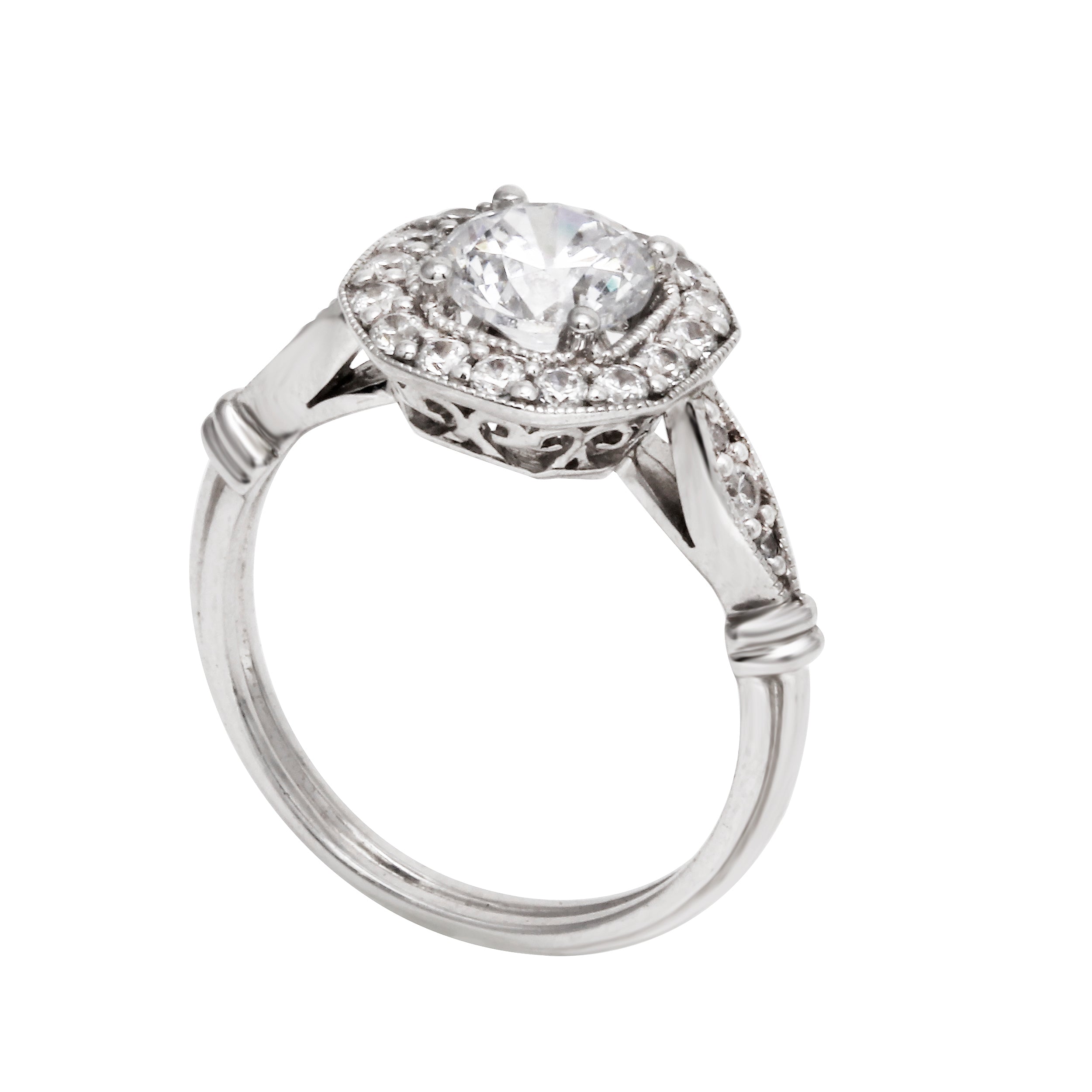 Round Diamond Squared Halo Vintage Inspired Engagement Ring-Engagement Ring-Ashley Schenkein Jewelry Design