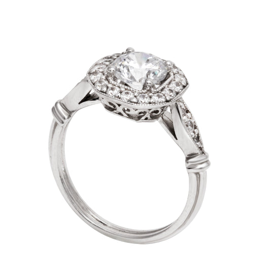 Round Diamond Squared Halo Vintage Inspired Engagement Ring-Engagement Ring-Ashley Schenkein Jewelry Design