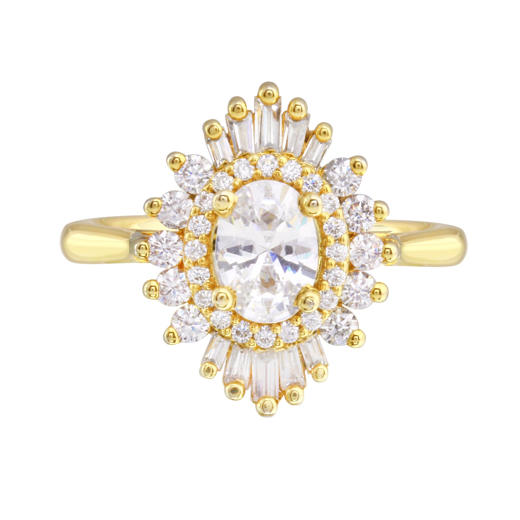 Baguette and Round Diamond Starburst Halo Engagement Ring Setting-Engagement Ring-Ashley Schenkein Jewelry Design