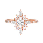 Oval Diamond and Starburst Flower Halo Engagement Ring-Engagement Ring-Ashley Schenkein Jewelry Design