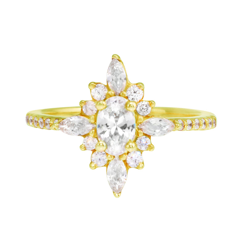 Oval Diamond and Starburst Flower Halo Engagement Ring-Engagement Ring-Ashley Schenkein Jewelry Design