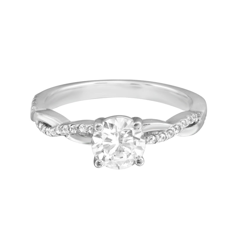 Solitaire Diamond and Twisted Diamond Pavé Band Engagement Ring-Engagement Ring-Ashley Schenkein Jewelry Design