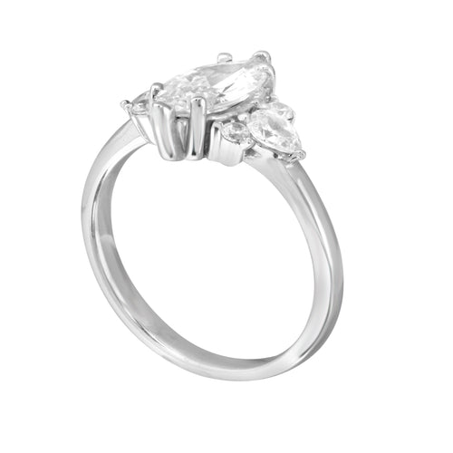 Marquise Solitaire Engagement Ring with Pear and Round Side Diamonds-Engagement Ring-Ashley Schenkein Jewelry Design