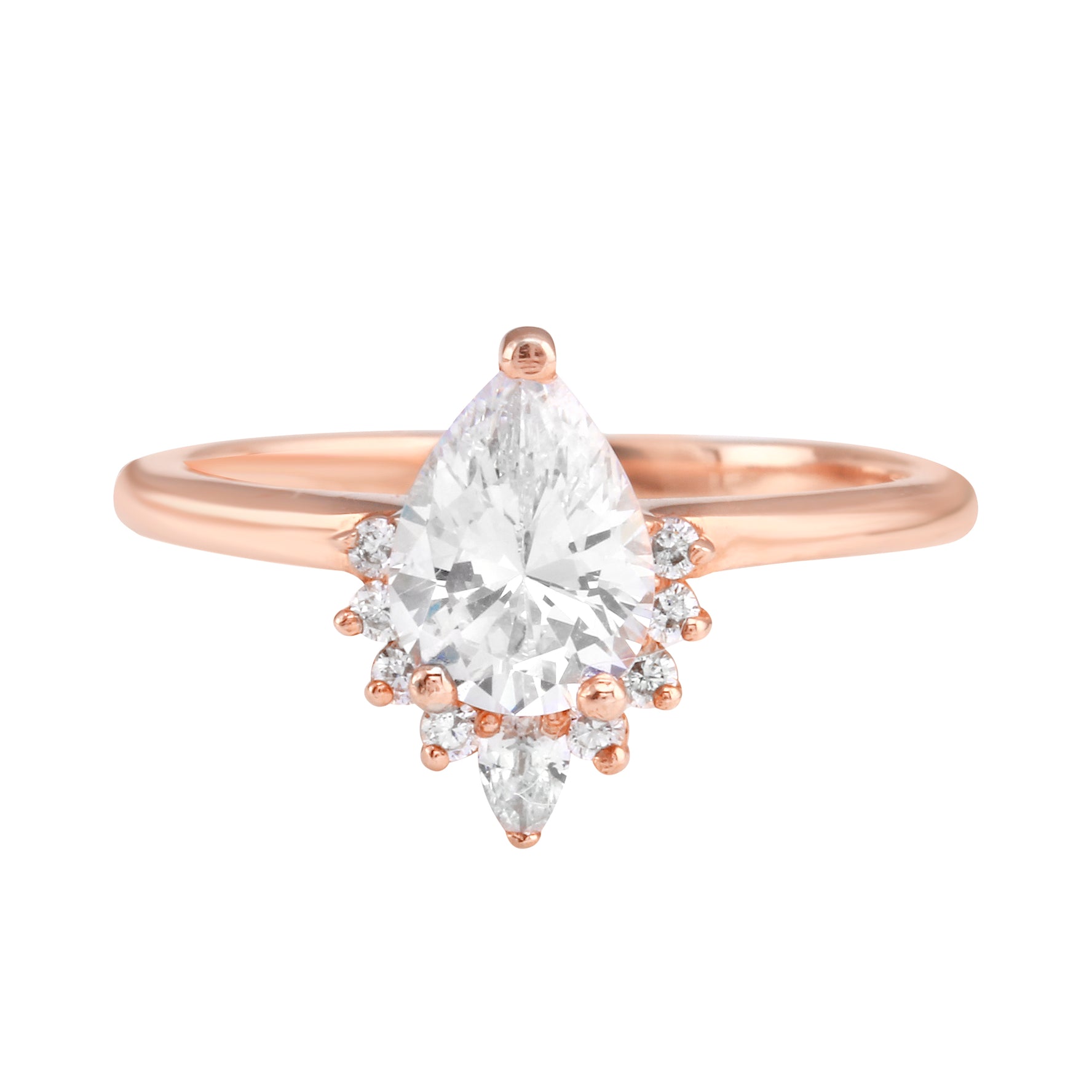 Pear Diamond Half Starburst Halo Engagement Ring Setting-Engagement Ring-Ashley Schenkein Jewelry Design