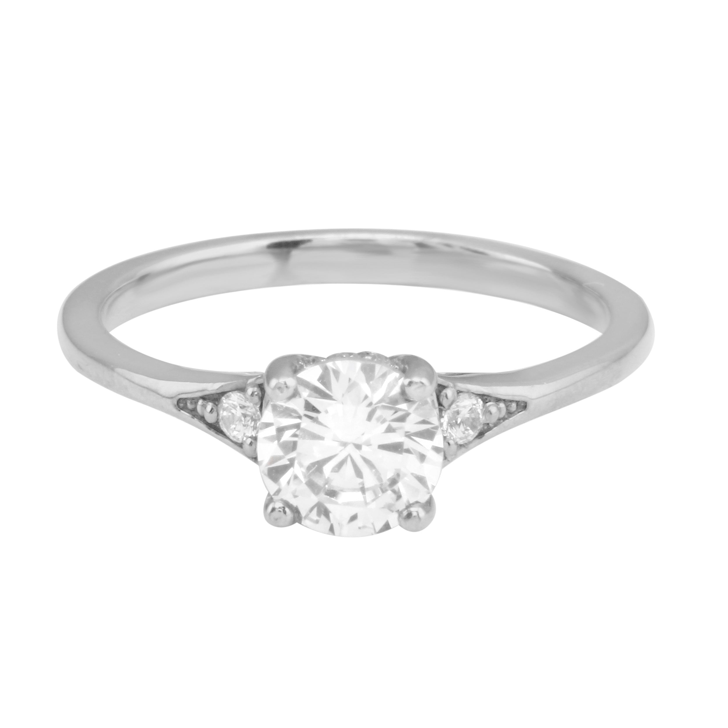 Round Diamond and Single Side Pavé Set Diamond Engagement Ring Setting-Engagement Ring-Ashley Schenkein Jewelry Design
