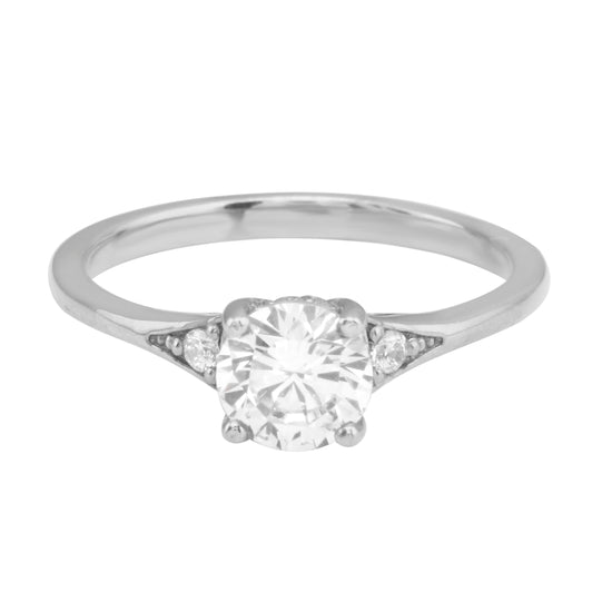 Round Diamond and Single Side Pavé Set Diamond Engagement Ring Setting-Engagement Ring-Ashley Schenkein Jewelry Design