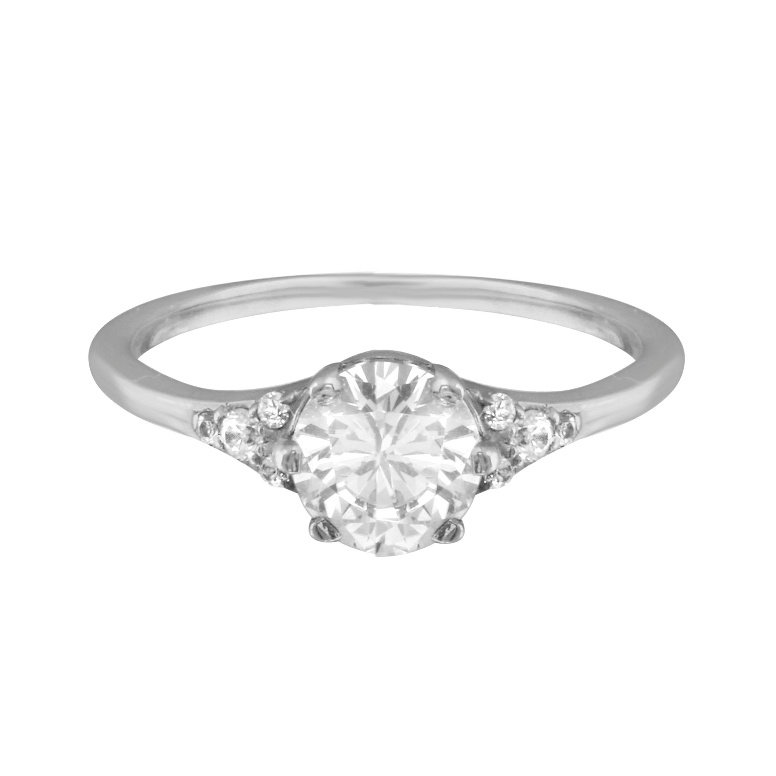 Round Diamond and Tiny Pavé Side Stones Engagement Ring Setting-Engagement Ring-Ashley Schenkein Jewelry Design