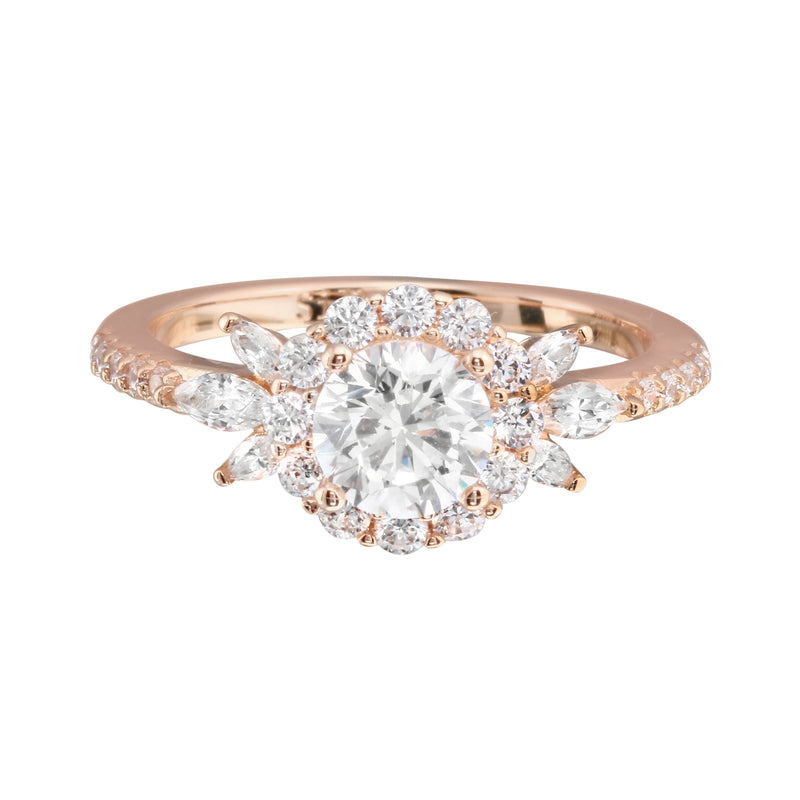 Round Diamond and Floral Halo Engagement Ring-Engagement Ring-Ashley Schenkein Jewelry Design