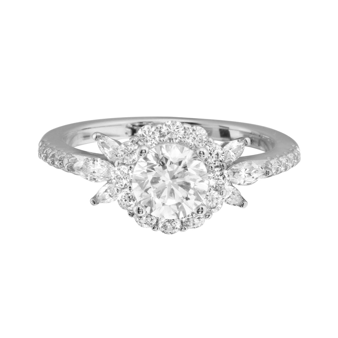 Round Diamond and Floral Halo Engagement Ring Setting-Engagement Ring-Ashley Schenkein Jewelry Design