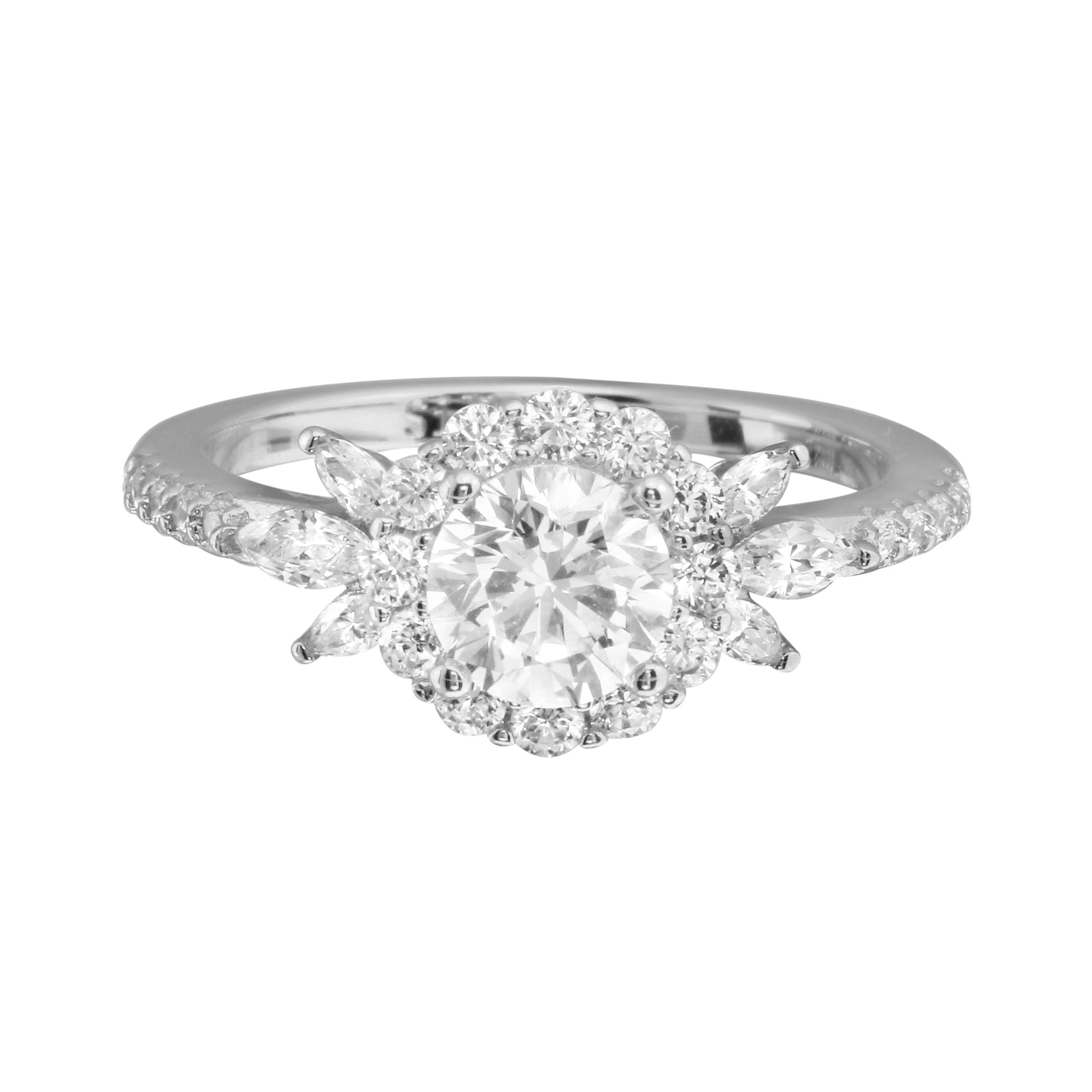 Round Diamond and Floral Halo Engagement Ring Setting-Engagement Ring-Ashley Schenkein Jewelry Design