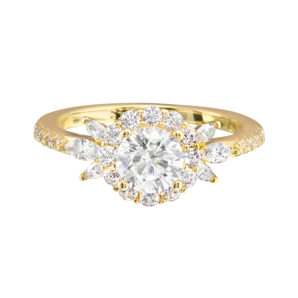Round Diamond and Floral Halo Engagement Ring-Engagement Ring-Ashley Schenkein Jewelry Design
