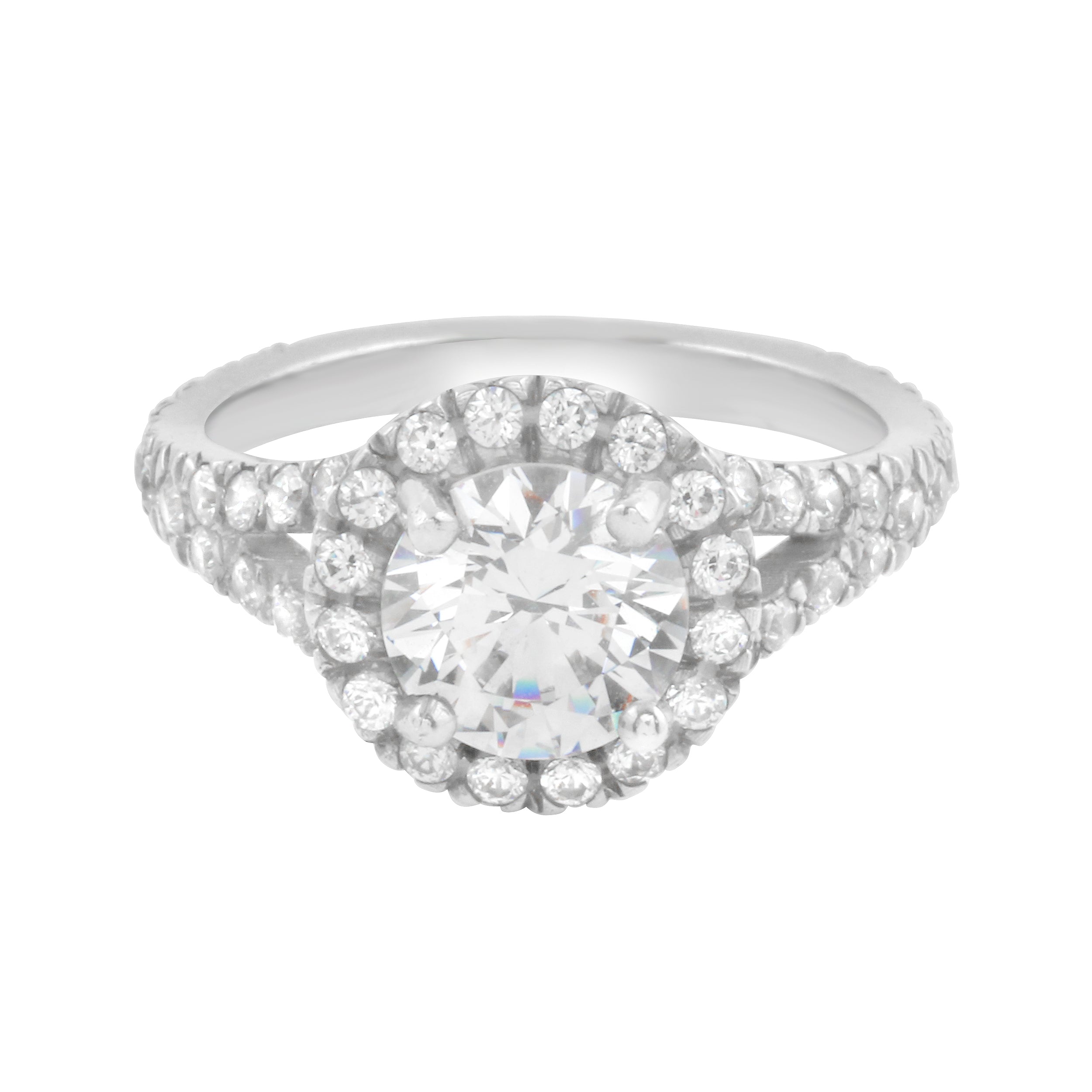 Round Diamond Halo Split Shank Engagement Ring-Engagement Ring-Ashley Schenkein Jewelry Design