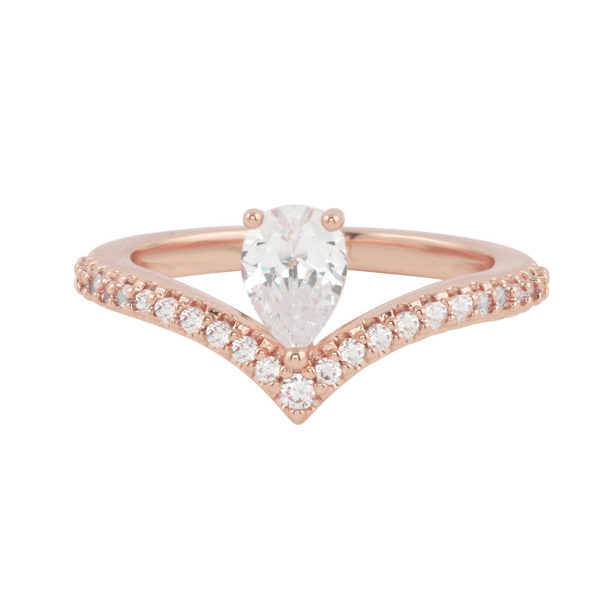 Asymmetrical Pear and Diamond Pavé V Engagement Ring-Engagement Ring-Ashley Schenkein Jewelry Design