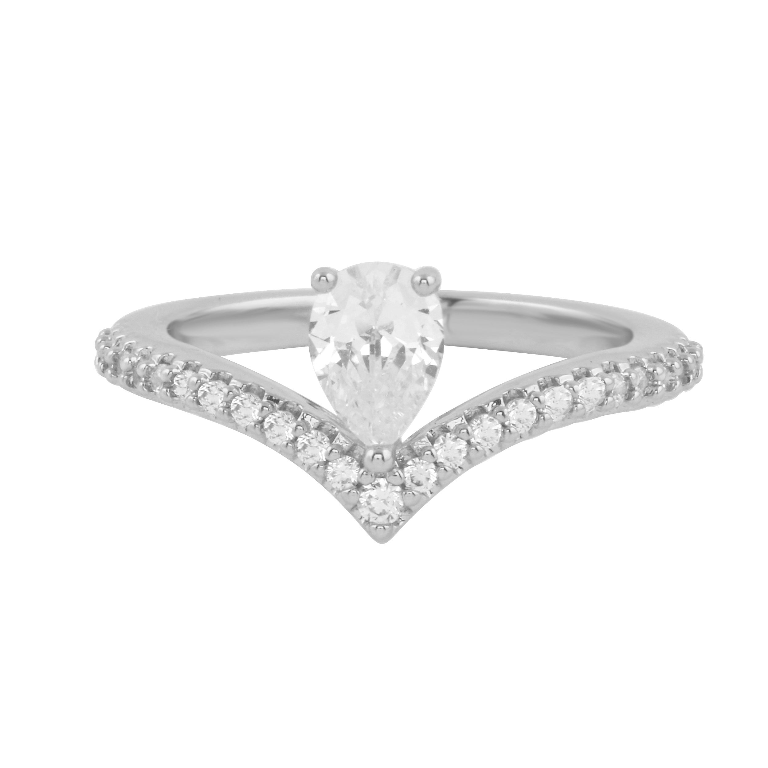 Asymmetrical Pear and Diamond Pavé V Engagement Ring-Engagement Ring-Ashley Schenkein Jewelry Design