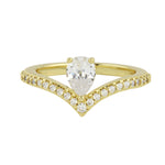 Asymmetrical Pear and Diamond Pavé V Engagement Ring-Engagement Ring-Ashley Schenkein Jewelry Design
