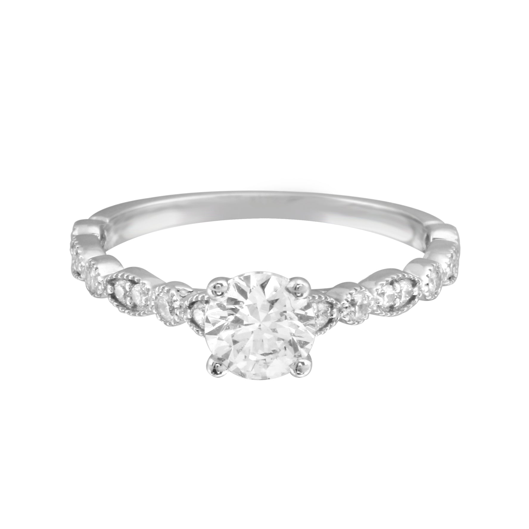 Round Solitaire Diamond with Marquise Band Engagement Ring Setting-Engagement Ring-Ashley Schenkein Jewelry Design