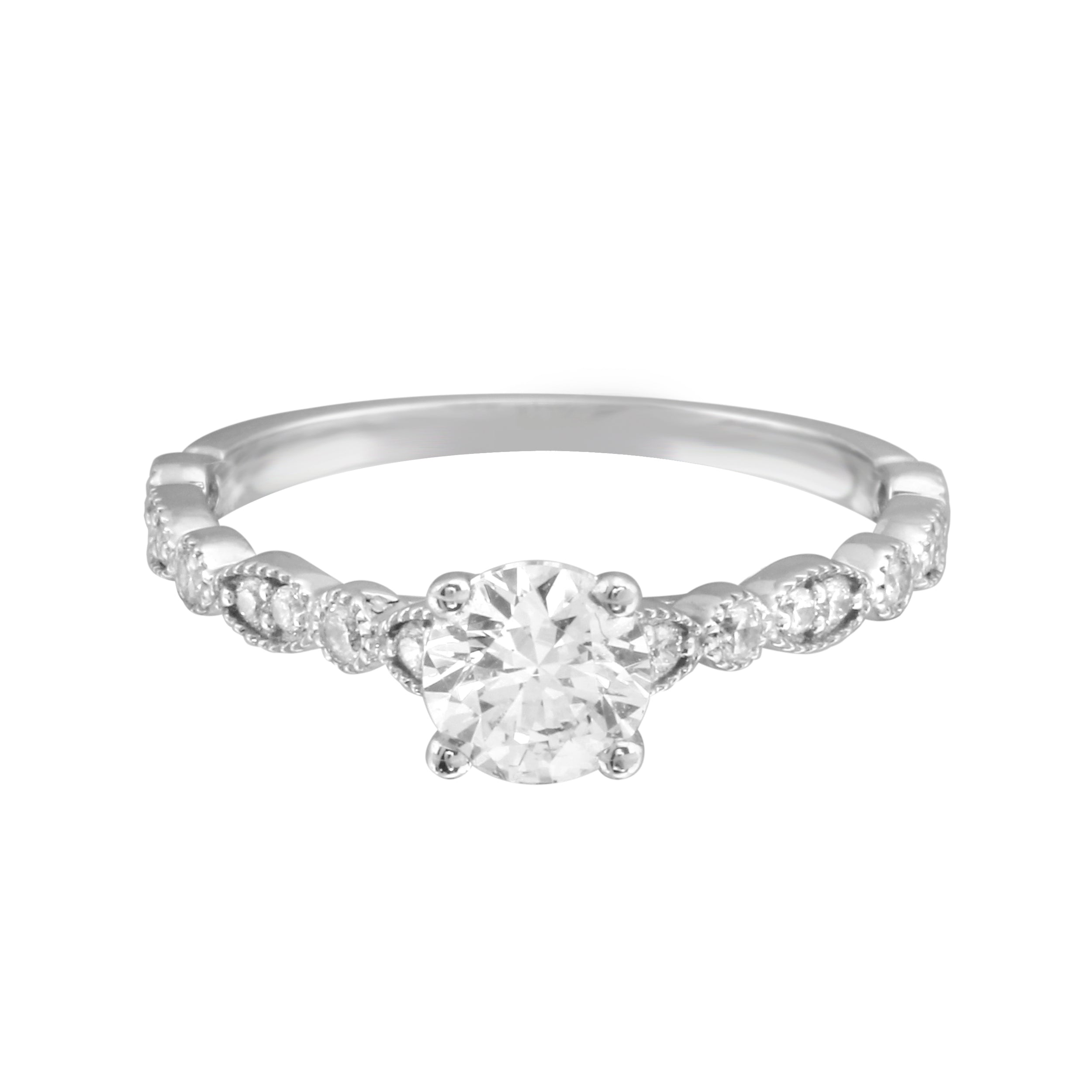 Round Solitaire Diamond with Marquise Band Engagement Ring Setting-Engagement Ring-Ashley Schenkein Jewelry Design
