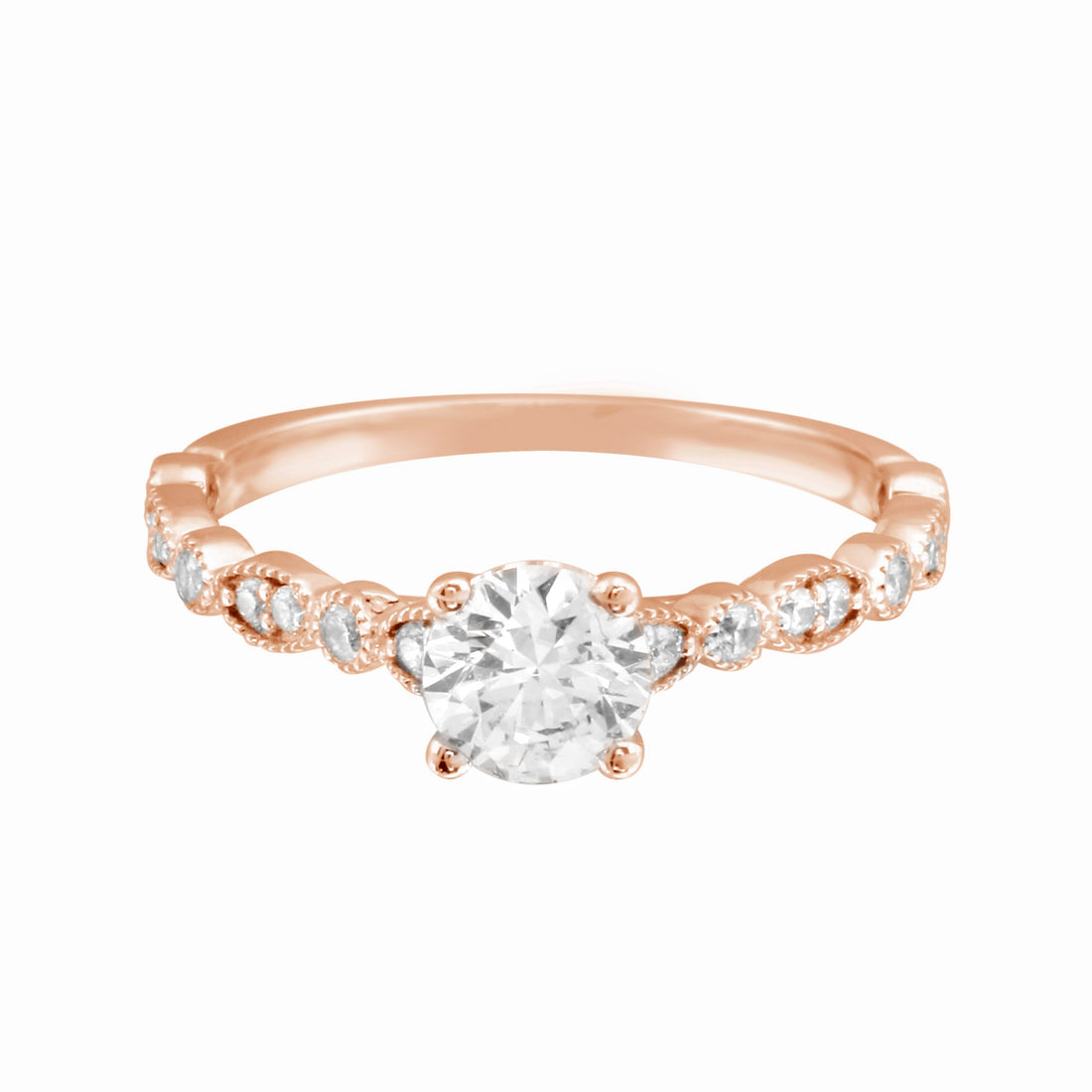 Round Solitaire Diamond with Marquise Band Engagement Ring Setting-Engagement Ring-Ashley Schenkein Jewelry Design