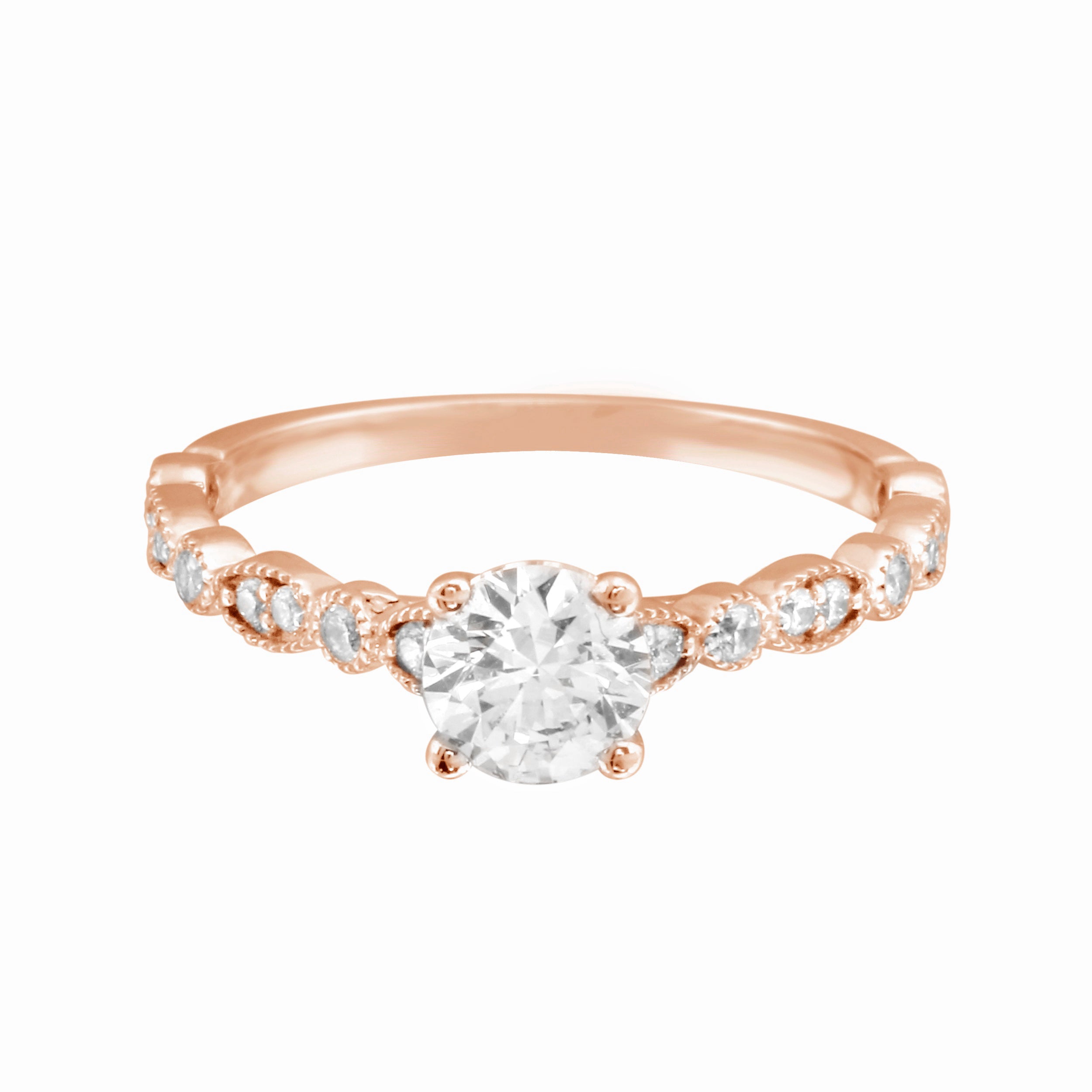 Round Solitaire Diamond with Marquise Band Engagement Ring Setting-Engagement Ring-Ashley Schenkein Jewelry Design