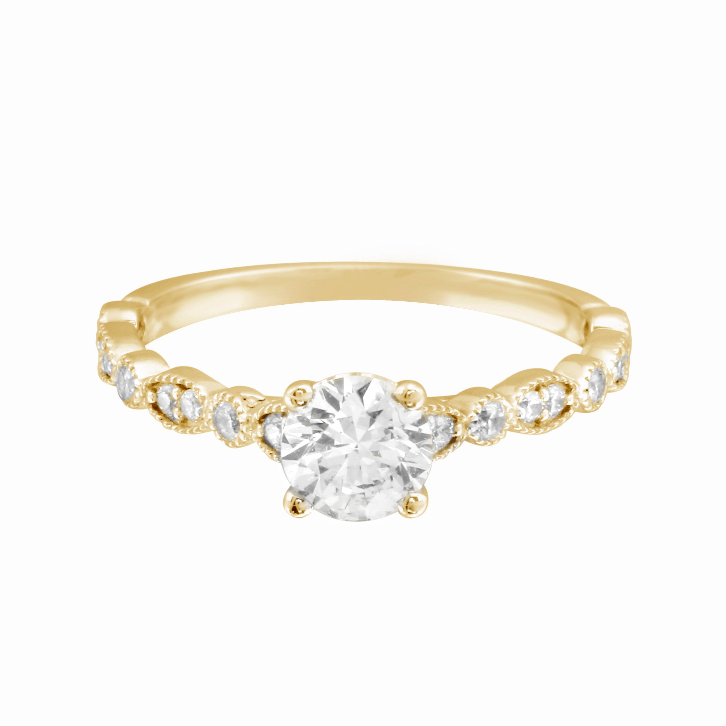 Round Solitaire Diamond with Marquise Band Engagement Ring Setting-Engagement Ring-Ashley Schenkein Jewelry Design