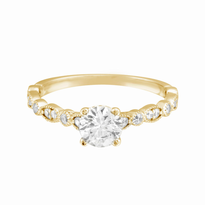 Round Solitaire Diamond with Marquise Band Engagement Ring-Engagement Ring-Ashley Schenkein Jewelry Design
