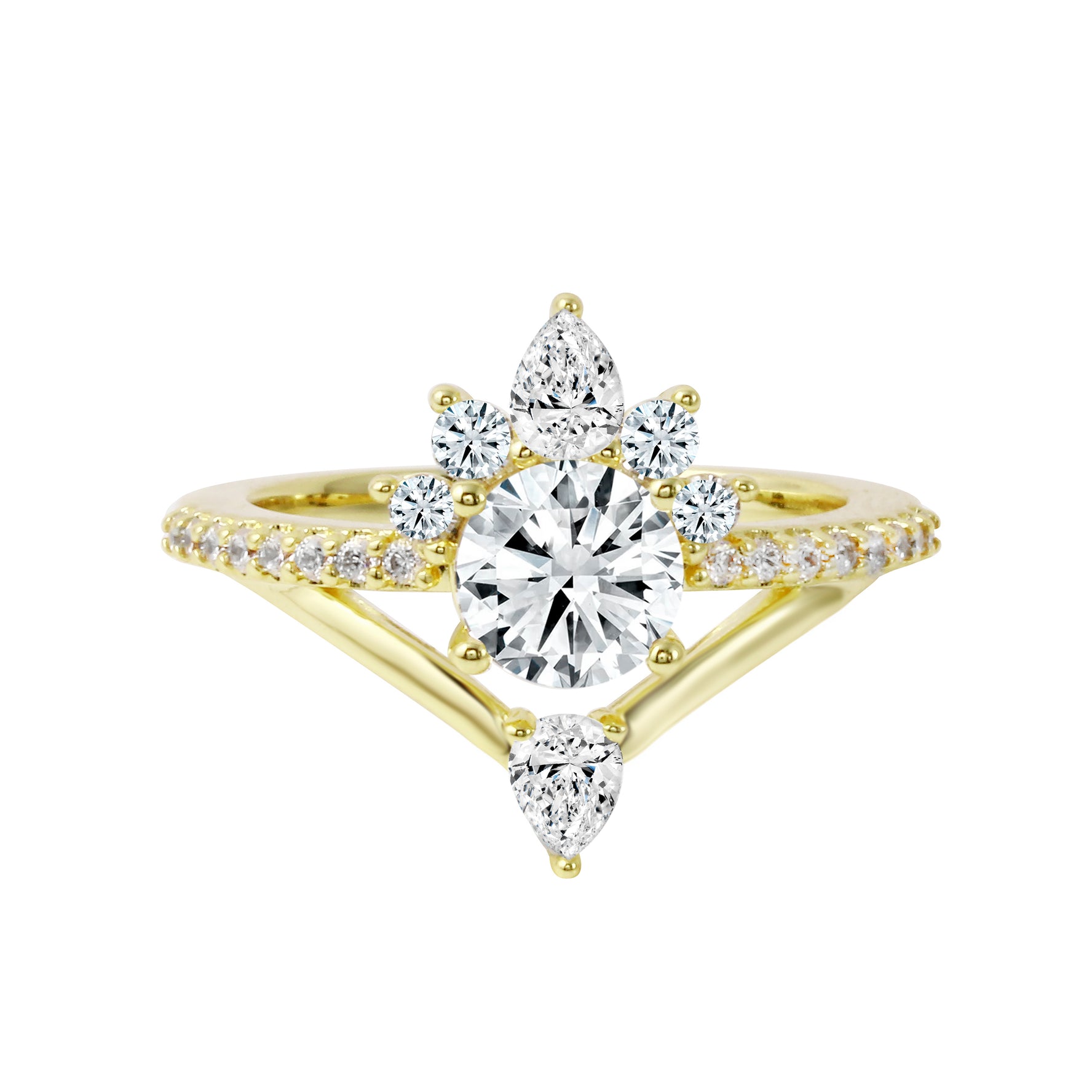 Round Diamond Starburst V-Shaped Engagement Ring Setting-Engagement Ring-Ashley Schenkein Jewelry Design