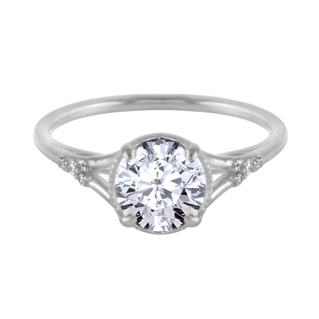 Round Diamond Cathedral Solitaire Engagement Ring with Pavé Detailing-Engagement Ring-Ashley Schenkein Jewelry Design