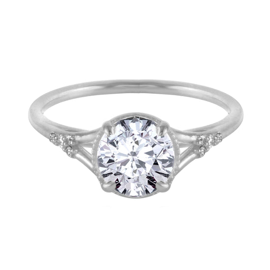 Round Diamond Cathedral Solitaire Engagement Ring with Pavé Detailing-Engagement Ring-Ashley Schenkein Jewelry Design